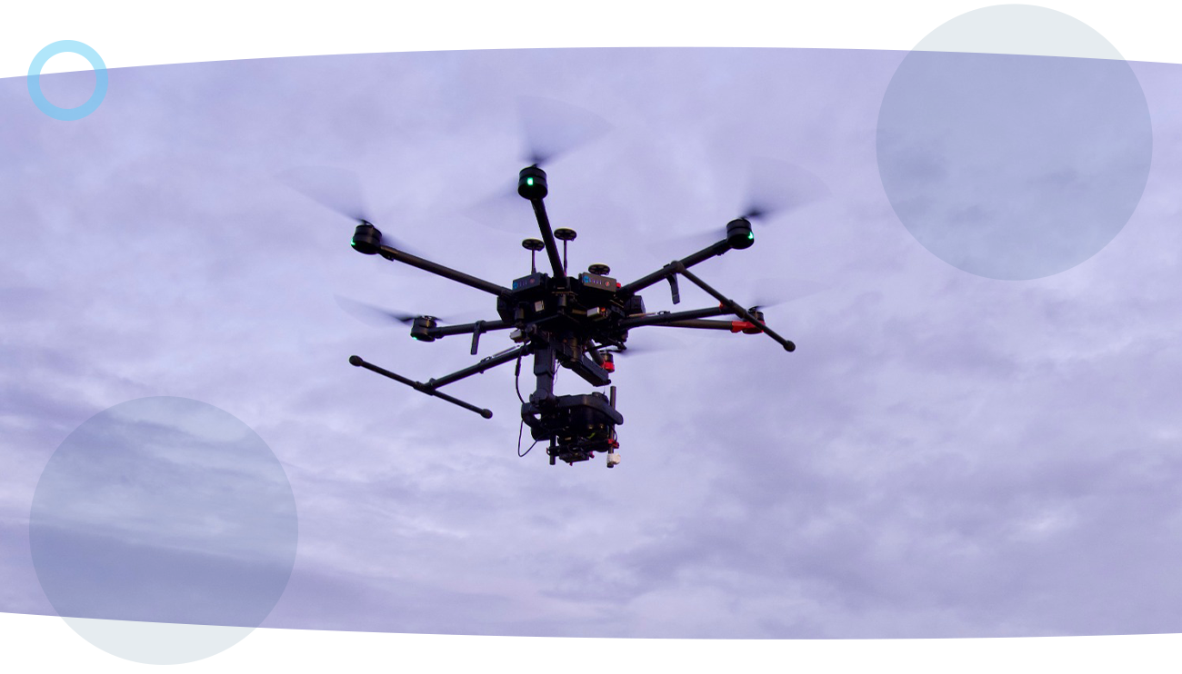 An airborne drone producing 3D photogrammetry during a RUAS service.