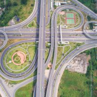 Aerial shot of transport landscape intersection road taken as apart of RUAS infrastructure services.