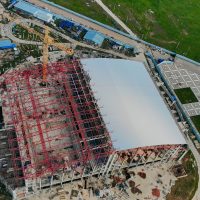 Drone shot during an aerial survey of a construction site.