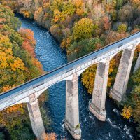 Aerial view over the Aqueduct in Wales at Autumn for use in construction.