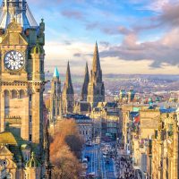 A wonderful drone shot of Old town Edinburgh and Edinburgh castle in Scotland.