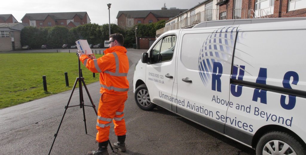 A RUAS trained drone pilot preparing to perform engineering surveys.