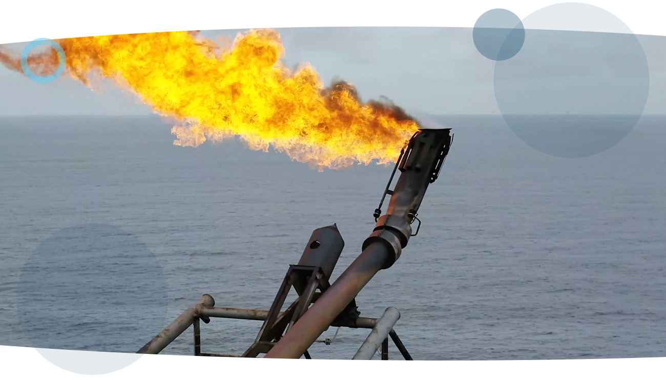 A flare stack captured by a drone during an oil inspection run by a RUAS trained drone pilot.