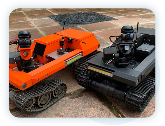 Both the Amphibious ROV "Geek" and "Little Geek" side-by-side. These land machines were innovated by the RUAS team.