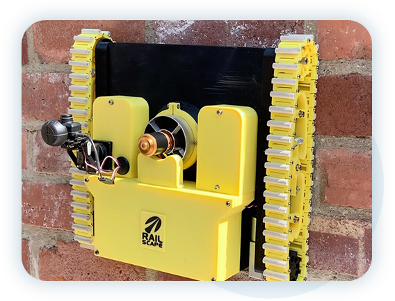 The Amphibious ROV "Wallcrawler” in action on a brick wall. Innovated by RUAS.