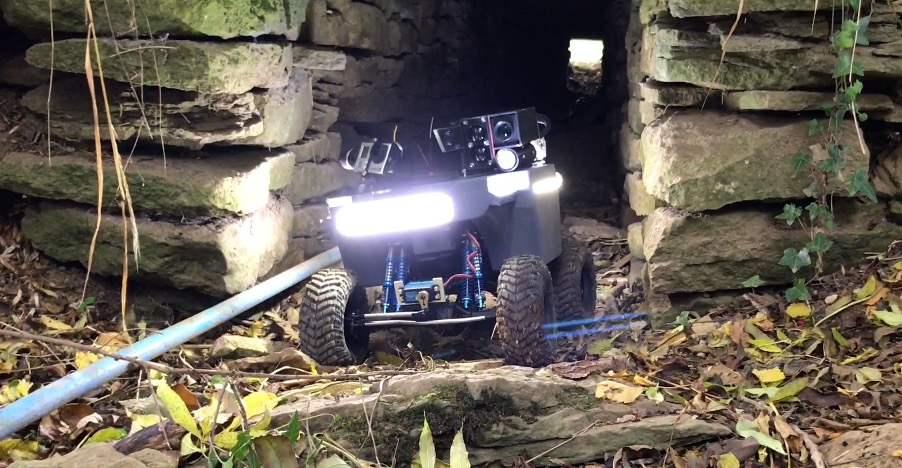 The Amphibious ROV “Little Geek” travelling along rough terrain.