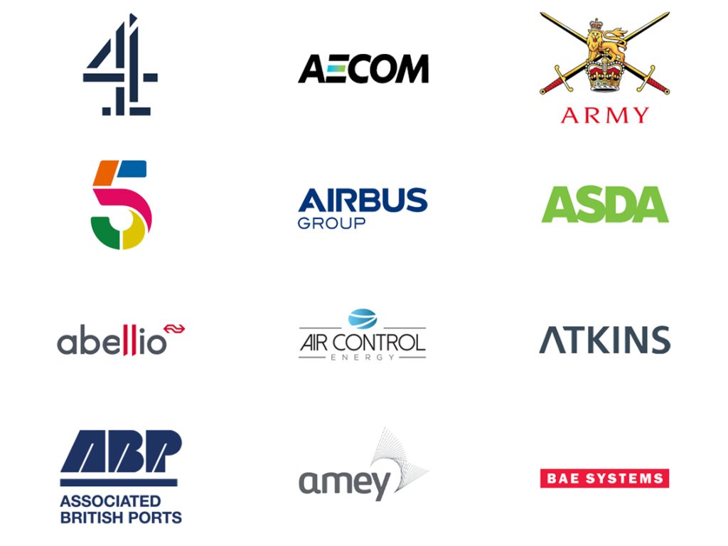 RUAS partners: Channel 4, AECOM, Army, Channel 5, Airbus Group, ASDA, abellio, Air Control Energy, Atkins, ABP, amey, Bae Systems.
