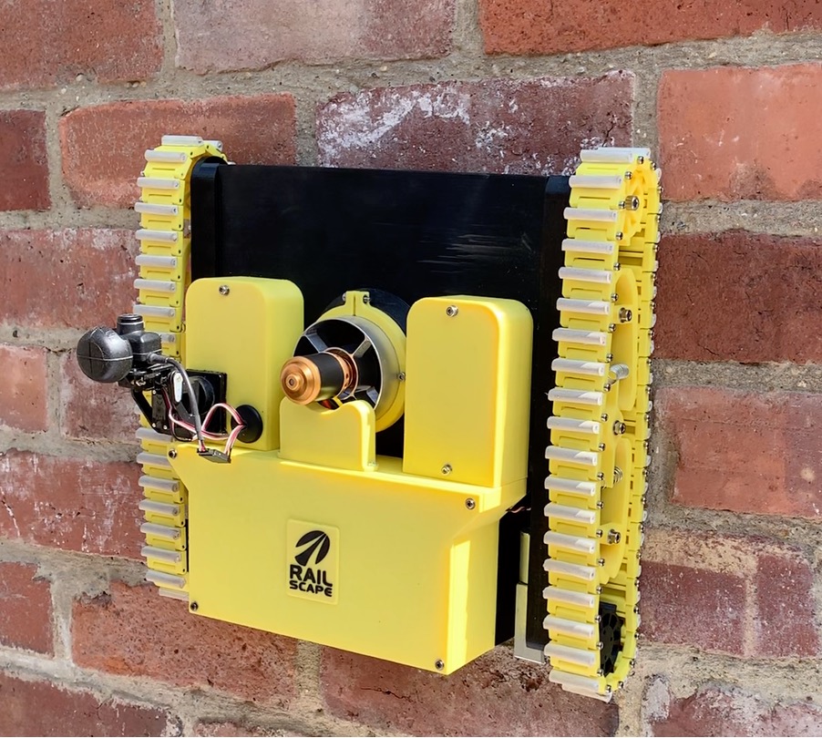 The Amphibious ROV "Wallcrawler” in action on a brick wall. Innovated by RUAS.